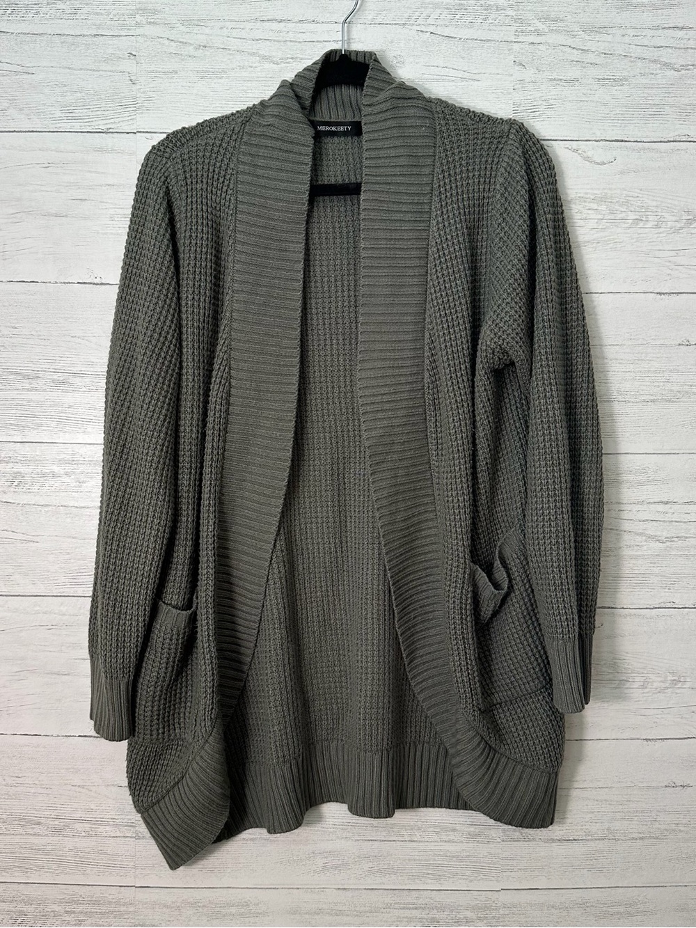 Olive Green Open-Front Knit Cardigan Size XL